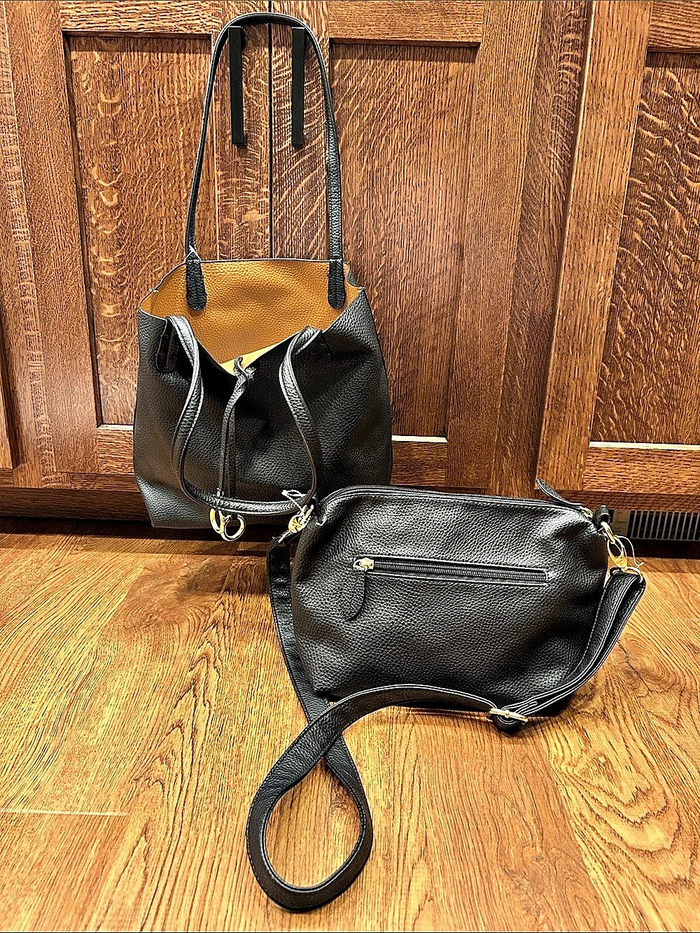 Bueno 3-in-1 Bag In Bag Reversible Tote Black & Brown with Black Crossbody Set